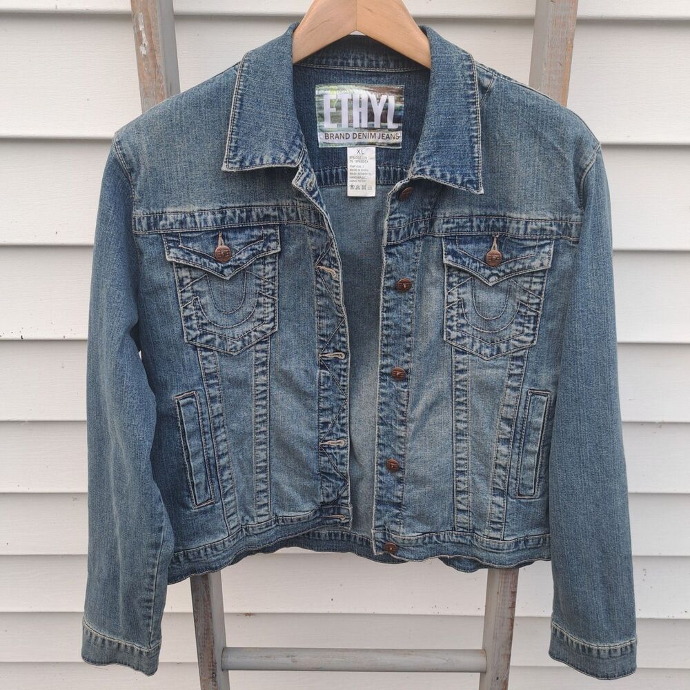 Vintage Ethyl Y2k Denim Jean Jacket Blue XL Womens Button 2000's Casual Cotton